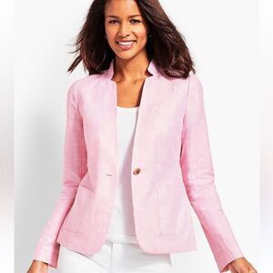 Talbots Petite ABERDEEN Pink White Pinstripe  Linen Cotton Blazer Jacket